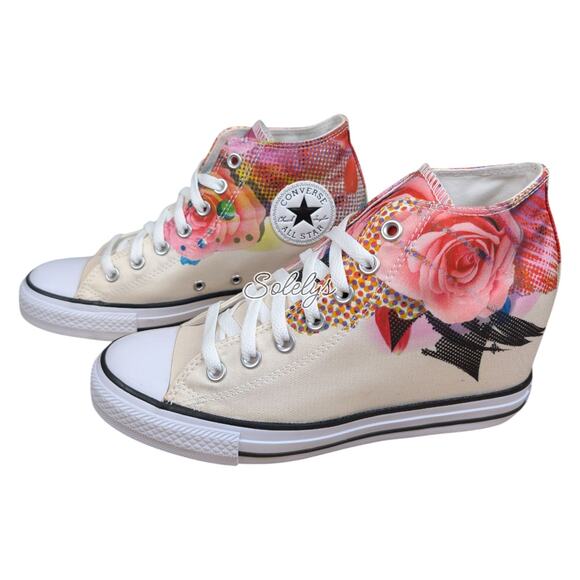 Converse 2016 CTAS Lux Mid Hidden Wedge Rose Floral Canvas Sneaker Womens 9.5 - Picture 4 of 11